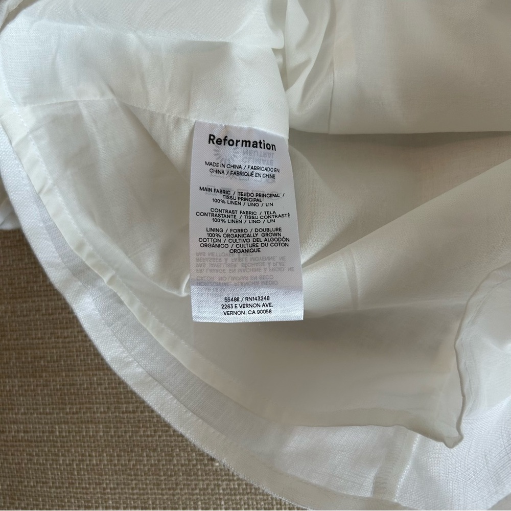 Reformation Greta Linen Top - White Puff Sleeve Bow - Picture 8 of 9